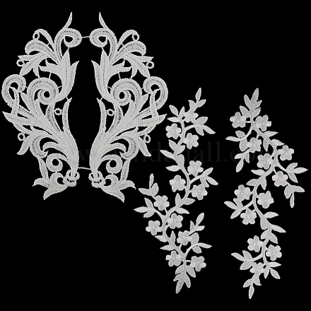Gorgecraft 4 par 2 estilos bordado aplique floral blanco parches para planchar beige coser en apliques hojas de flores apliques de tela de encaje para manualidades de costura diy ropa de boda mochilas adornos DIY-GF0007-20-1