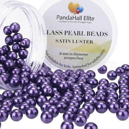 Pearlized Glass Pearl Round Beads HY-PH0001-8mm-099-1