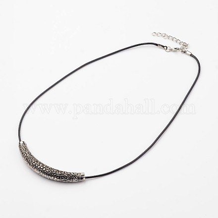 Tube with Flower Pattern Tibetan Style Alloy Necklaces NJEW-F197-24-1