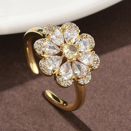 Кольца-манжеты из цветочной латуни с микропаве из кубического циркония для женщин RJEW-A069-01B-G-1