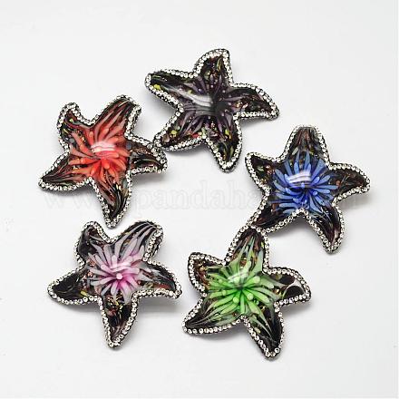 Starfish/Sea Stars Handmade Foil Glass Rhinestone Pendants FOIL-M015-07-1
