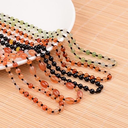 Natural Agate Beaded Necklaces NJEW-E058-04-1
