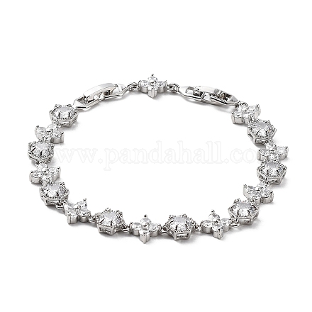 Idées cadeaux nobles pour dame en laiton plaqué platine micro pavé de zircone cubique cz fleur lien chaîne bracelets BJEW-L471-01-1