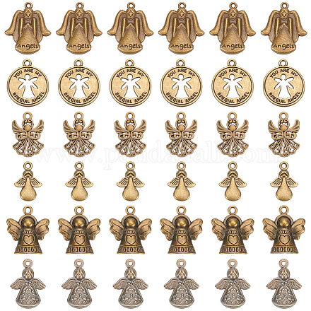 Pandahall elite 60 pz 6 pendenti in lega di angelo stile tibetano TIBEP-PH0001-64-1