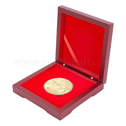 Quadratische Gedenkmünzen-Aufbewahrungsbox aus Holz mit Klappdeckel und Metallriegel CON-WH0086-070B-1