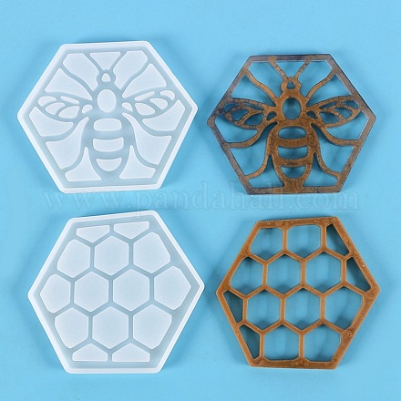 Stampi in silicone fai da te a forma di ape e sottobicchiere a nido d'ape DIY-K044-01-1