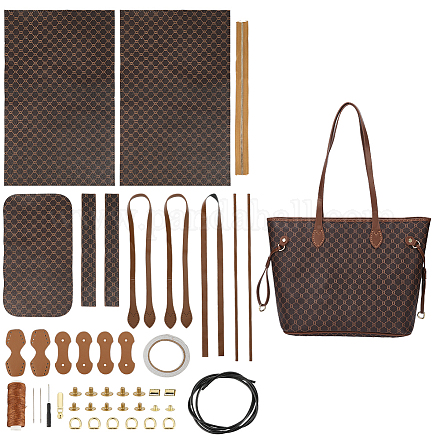 Diy の模造革の縫い付け女性のトートバッグ作成キット  生地を含む  コー​​ド  針  ねじ回し  スレッド  ジッパー  ココナッツブラウン DIY-WH0399-47A-1