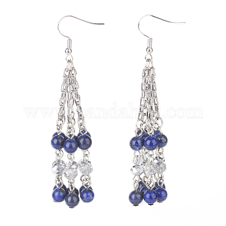 Natural Lapis Lazuli Tassels Dangle Earrings EJEW-JE02795-06-1