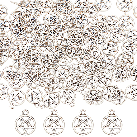 SUNNYCLUE 1 Box 100Pcs Pentacle Star Charms Silver Pentagram Charm Bulk Witch Magic Protection Lucky Alloy Stars Charm for Jewellery Making Charms DIY Craft Necklace Bracelet Earring Beginners Adults TIBEP-SC0002-11-1