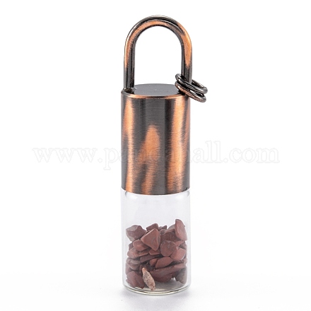 ガラスローラーボトル  ナチュラルレッドジャスパーローラーボールとチップ付き  エッセンシャルオイルの香水瓶  赤銅真鍮のボトルキャップ  62.5x16mm  穴：10x14mm  丸カン：8x1ミリ G-F701-01A-1