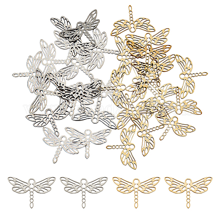 DICOSMETIC 32Pcs 2 Colors Flying Insect Pendants Hollow Link Charms Filigree Dragonfly Link Charm Animal Links Connectors with Hole Stainless Steel Charms for DIY Bracelet Necklace Jewelry Making STAS-DC0011-56-1