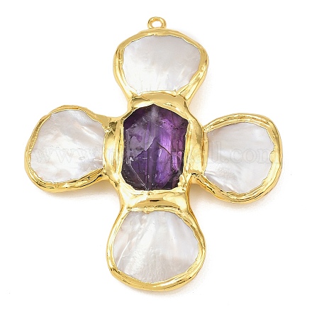 Крупные подвески из натурального аметиста и ракушечного жемчуга KK-H516-24G-01-1