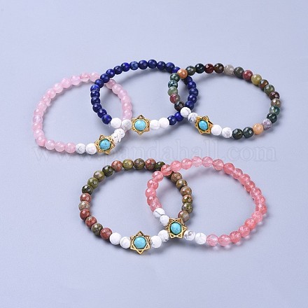 Natural & Synthetic Gemstone Bead Stretch Bracelets BJEW-JB04299-1