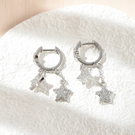 Серьги-кольца Huggie из латуни с прозрачным фианитом и прозрачным фианитом EJEW-K083-43P-1