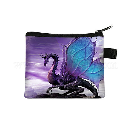 ドラゴン柄のジッパー付きポリエステル財布  小銭入れ  女性用クラッチバッグ  紫色のメディア  13.5x11cm WG57114-05-1