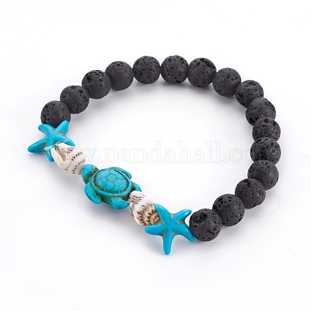 Natural Lava Rock Beads Stretch Bracelets BJEW-JB03989-1