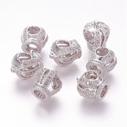 Perles européennes creux en laiton avec zircone cubique de micro pave ZIRC-G091-75P-1