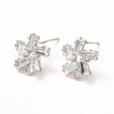 Латунные микро-паве прозрачные серьги-гвоздики из циркония ZIRC-K087-19P-1