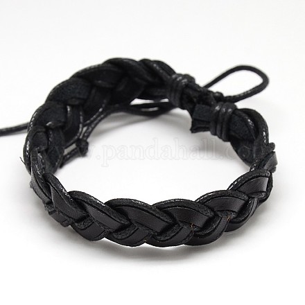 Trendy Unisex Casual Style Braided Waxed Cord and Leather Bracelets BJEW-L297-06-1