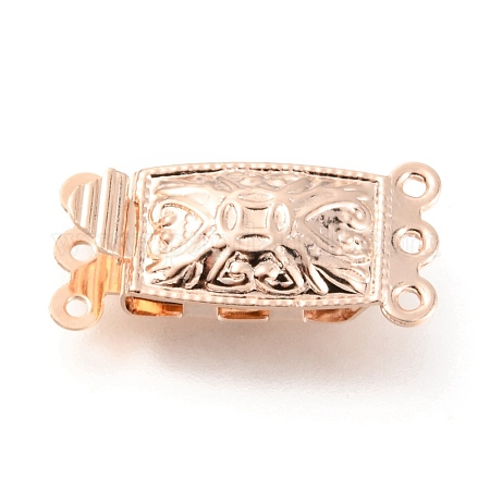 304 Stainless Steel Box Clasps, Multi-Strand Clasps, 3-Strands, 6-Holes,  Rectangle, Rose Gold, 21x10x4.5mm, Hole: 1mm