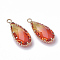K9 Glass Imitation Tourmaline Pendants, with Golden Tone Brass Findings, Faceted, Teardrop, Red, 24x10.5x6mm, Hole: 1.5~2mm