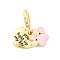 Brass Pink Enamel European Dangle Charms, Large Hole Pendants, Cadmium Free & Lead Free, Heart & Paw Print, Real 18K Gold Plated, 23.5mm, Hole: 4.5mm