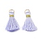 Polyester Pendants, Tassels, with Golden Iron Jump Rings, Lavender, 23~25x14~20x7~10mm, Hole: 4.5mm