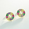 Brass Colorful Cubic Zirconia Stud Earrings, Flat Round, Golden, Letter U, 16x16mm