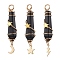 3Pcs 3 Styles Natural Obsidian Pointed Copper Wire Wrapped Faceted Bullet Big Pendants, Metal Moon Star Lightning Bolt Charms, Golden, 49.5~50.5x10~11x11~12mm, Hole: 3.5mm, 1pc/style