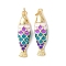 Brass Enamel Pendants, Fish Charms, Cadmium Free & Lead Free, Rack Plating, Long-Lasting Plated, with Jump Ring, Real 18K Gold Plated, Colorful, 28.5x8x6mm, Hole: 3mm