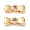 Brass Pave Pink Cubic Zirconia Bowknot Multi-Strand Links, Real 18K Gold Plated, 5x13x3.5mm, Hole: 1mm