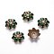Alloy Bead Caps, Flower, with Enamel, 7-Petal, Green, Antique Bronze, 15x3mm, Hole: 2.5mm