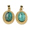 Natural African Turquoise(Jasper) Oval Pendants, Rack Plating Brass Gems Charms, Golden, 27.5x19.5x8mm, Hole: 5x4mm