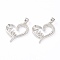 Brass Micro Pave Clear Cubic Zirconia Pendants, Long-Lasting Plated, for Father's Day, Heart with Word Abu, Real Platinum Plated, 26x22x3mm, Hole: 4x3mm