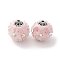 Handmade Resin Indonesia Round Beads, with Alloy Rhinestone Findings, Round with Flower, Pink, 19.5x19mm, Hole: 2mm