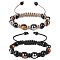 Braided Bead Bracelets, with Waxed Polyester Cord, Tiger Eye, Black Obsidian, Coconut Brown, Inner Diameter: 2-3/8 inch(6cm)