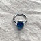 Square 304 Stainless Steel with Glass Finger Rings, Stainless Steel Color, Steel Blue, 10mm, US Size 7(17.3mm)