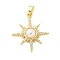 Brass Micro Pave Clear Cubic Zirconia Pendants, Cadmium Free & Lead Free, with ABS Plastic Imitation Pearl, Sun Charms, Real 18K Gold Plated, 24x22x5mm, Hole: 4x2mm