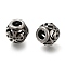 304 Stainless Steel European Beads, Large Hole Beads, Rondelle with Heart, Antique Silver, 10x9mm, Hole: 4mm