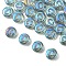 Electroplate Glass Beads, Flat Round with Letter, Medium Light Blue, Letter C, 9.5~10x4~5mm, Hole: 1mm, about 30pcs/set