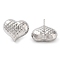 Brass Studs Earrings, Long-Lasting Plated, Lead Free & Cadmium Free, Heart, Platinum, 17x20mm