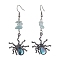 Halloween Alloy Resin Spider Pendants & 304 Stainless Steel Dangle Earrings for Women, with Natural Aquamarine Chip Beads, Gunmetal, 67x28mm