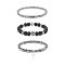 3Pcs 3 Style Natural Lava Rock & Synthetic Hematite Stretch Bracelets Set, Brass Cross Charm Bracelets for Men Women, Platinum, Inner Diameter: 2-1/4~2-1/2 inch(5.8~6.25cm)