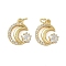 Brass Micro Pave Cubic Zirconia Charms, Rack Plating, Moon with Star, Lead Free & Cadmium Free, Long-Lasting Plated, with Jump Ring, Real 18K Gold Plated, 13.5x12x4mm, Hole: 3.7mm