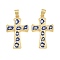 Brass Pendants, with Enamel, Cross Charms, Cadmium Free & Lead Free, Rack Plating, Long-Lasting Plated, Real 18K Gold Plated, Blue, 31.5x20x3mm, Hole: 4x6mm