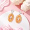 Cross Oval Glass Seed Bead Woven Stud Earrings, with Non-Tarnish 304 Stainless Steel Stud Earring Findings, Orange, 57x25mm