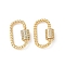 Brass Micro Pave Clear Cubic Zirconia Screw Carabiner Lock Charms, Oval, Real 18K Gold Plated, 19x11~12.5x2mm