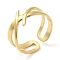 304 Stainless Steel Hollow Open Cuff Ring for Women, Real 14K Gold Plated, Inner Diameter: 17mm