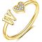Adjustable Brass Rhinestone Cuff Rings, Letter & Heart, Golden, Letter W, Inner Diameter: 15~20mm