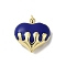 Rack Plating Brass Enamel Pendants, with Jump Ring, Long-Lasting Plated, Lead Free & Cadmium Free, Real 18K Gold Plated, Heart Charm, Dark Blue, 20.5x20.5x10.5mm, Hole: 3mm